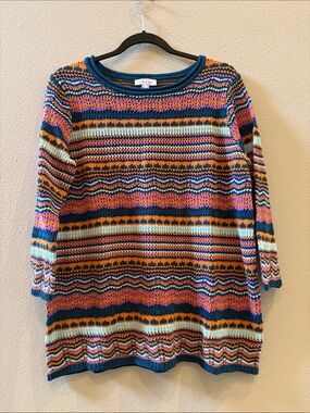 Denim & Co. Multicolor Striped Knit Tunic Teal, Pink & Orange